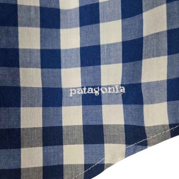 Patagonia Women Organic Cotton Shirt M Blue Black White Check Excellent Cond. - Picture 3 of 6
